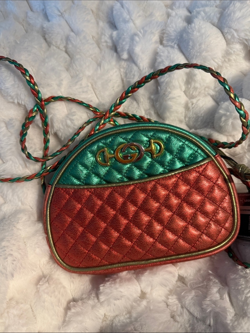 Gucci Metallic Green and Red Quilted Leather Crossbody Bag